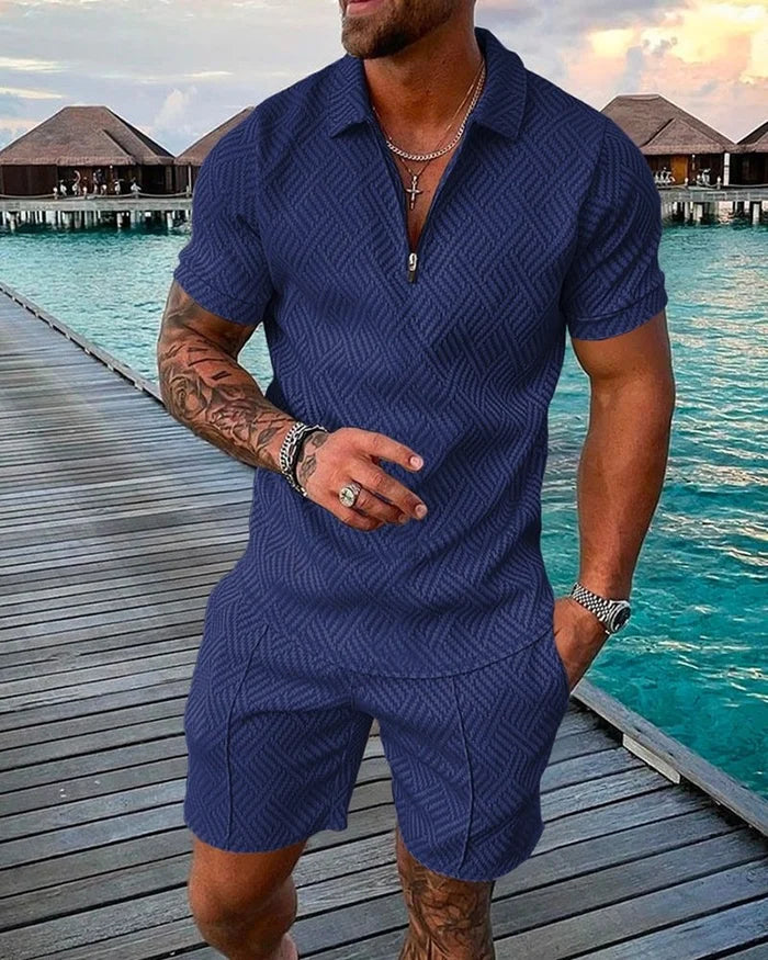 Ocean Blue Polo Shirt And Shorts Co-Ord