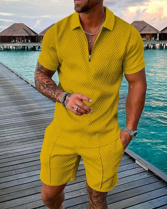 Holiday Yellow Polo Shirt And Shorts Co-Ord