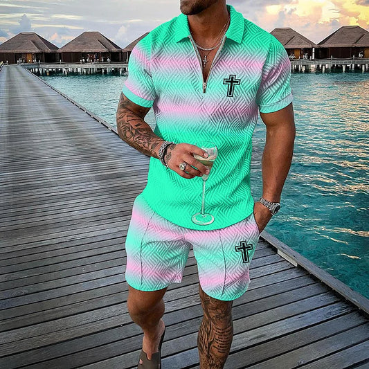 Cyan Cross Polo Shirt And Shorts Co-Ord