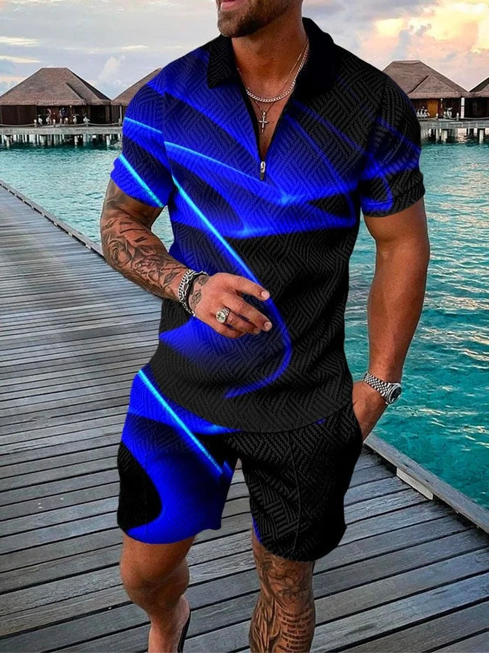 Galaxy Blue Polo Shirt And Shorts Co-Ord