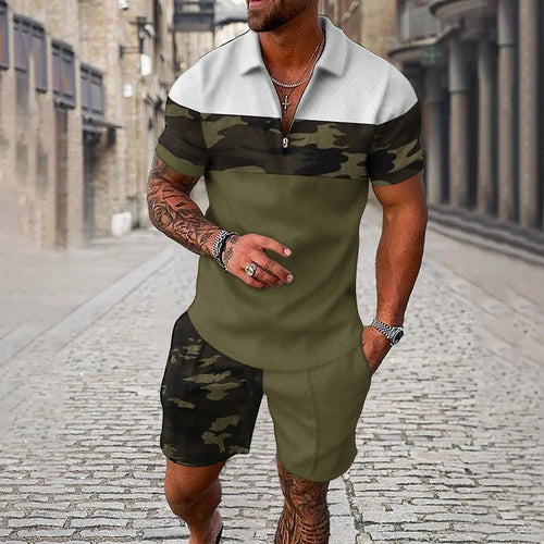 Classy Camo Polo Shirt And Shorts Co-Ord