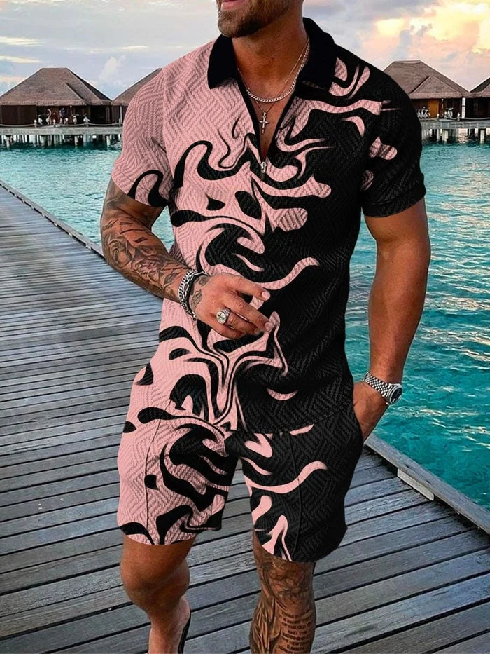 Pink Venom Polo Shirt And Shorts Co-Ord