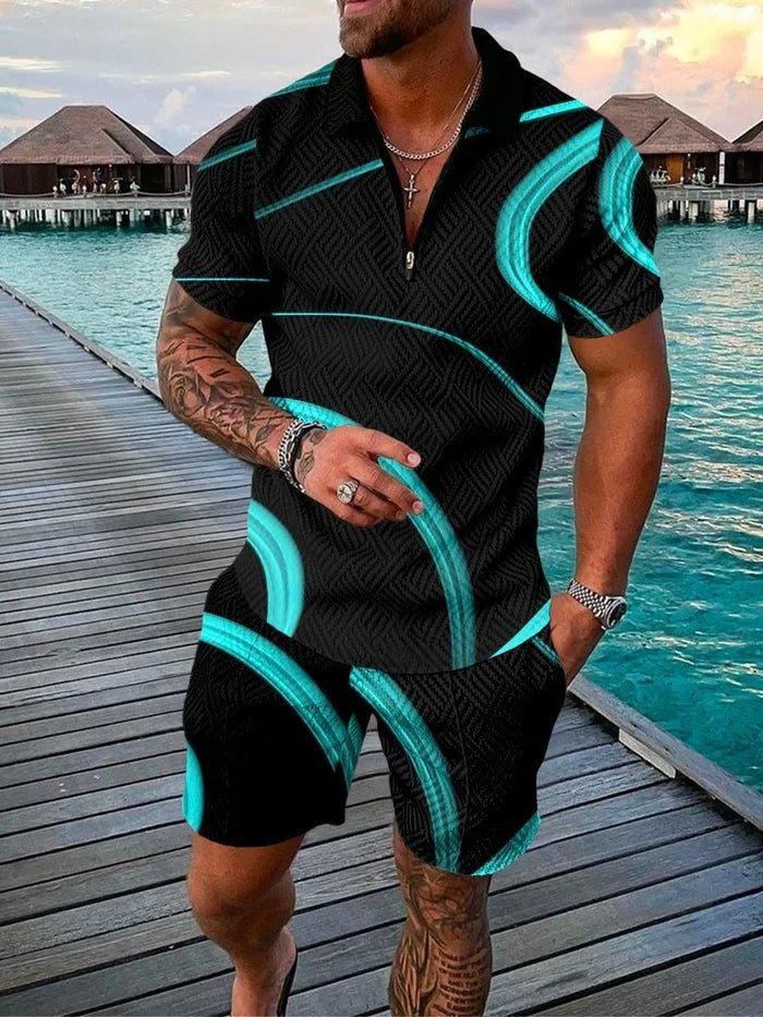 Space Teal Polo Shirt And Shorts Co-Ord