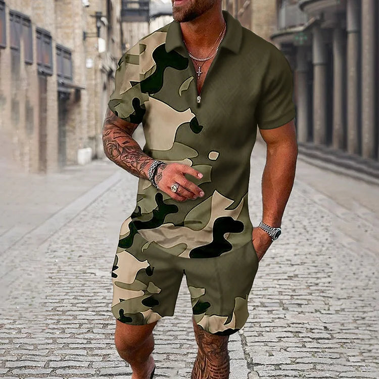 Camouflage Elite Polo Shirt And Shorts Co-Ord