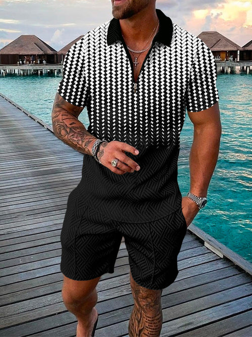 Black Matrix Polo Shirt And Shorts Co-Ord